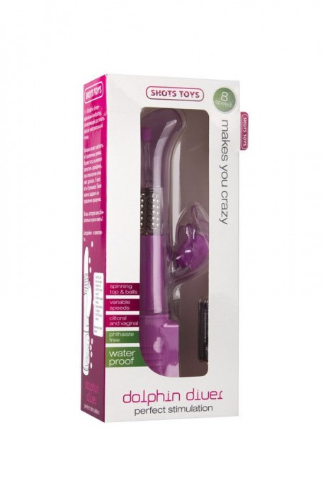 Розовый вибратор Dolphin Diver с клиторальным отростком - 22 см. - Shots Media BV