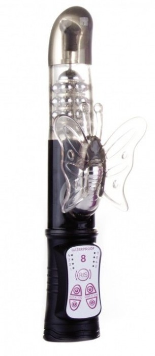Чёрный перезаряжаемый вибратор Rechargeable Butterfly с клиторальной бабочкой - 22,8 см. - Shots Media BV