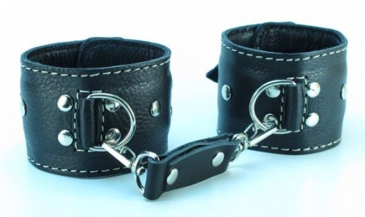 Чёрные кожаные наручники с крупной строчкой - БДСМ Арсенал - купить с доставкой в Новосибирске