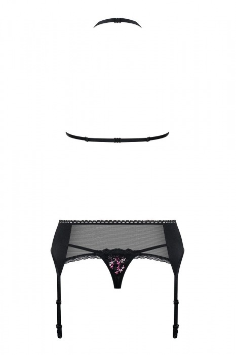 Эффектный комплект Floweria  с мелкими цветочками на кружеве - Obsessive купить с доставкой