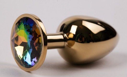 Золотистая металлическая анальная пробка с радужным стразом - 8,2 см. - 4sexdreaM - купить с доставкой в Новосибирске