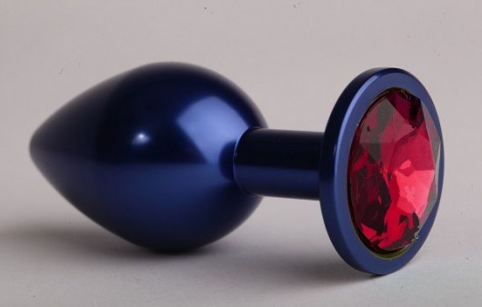 Синяя анальная пробка с красным стразом - 7,6 см. - 4sexdreaM - купить с доставкой в Новосибирске