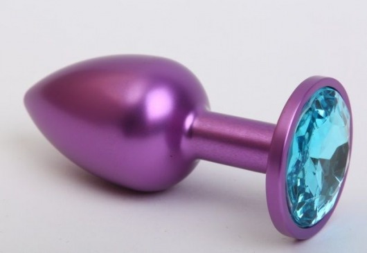 Фиолетовая анальная пробка с голубым стразом - 7,6 см. - 4sexdreaM - купить с доставкой в Новосибирске