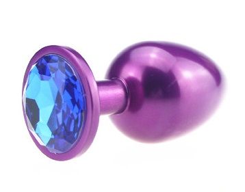 Фиолетовая анальная пробка с синим стразом - 7,6 см. - 4sexdreaM - купить с доставкой в Новосибирске