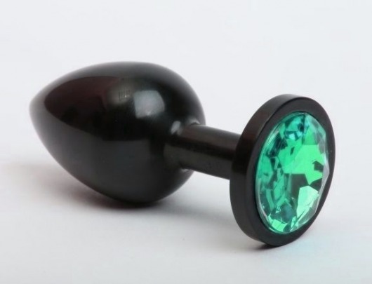 Чёрная анальная пробка с зелёным стразом - 7,6 см. - 4sexdreaM - купить с доставкой в Новосибирске
