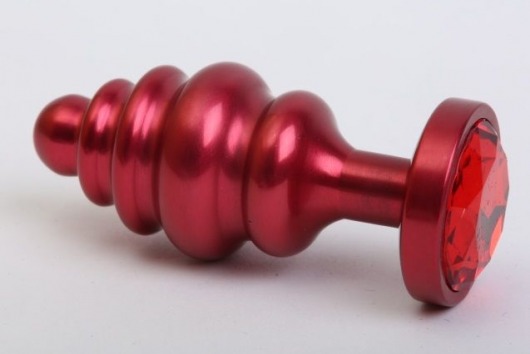 Красная ребристая анальная пробка с красным стразом - 7,3 см. - 4sexdreaM - купить с доставкой в Новосибирске