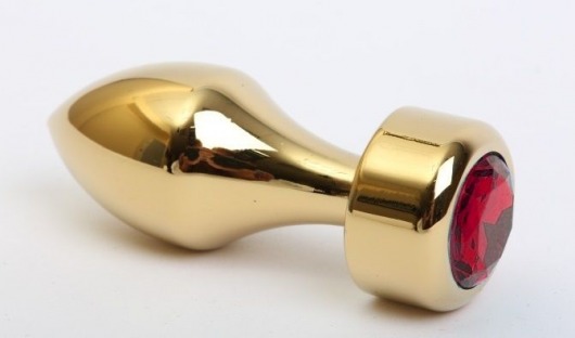 Золотистая анальная пробка с широким основанием и красным кристаллом - 7,8 см. - 4sexdreaM - купить с доставкой в Новосибирске