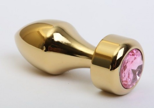 Золотистая анальная пробка с широким основанием и розовым кристаллом - 7,8 см. - 4sexdreaM - купить с доставкой в Новосибирске