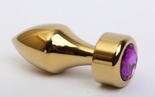 Золотистая анальная пробка с широким основанием и фиолетовым кристаллом - 7,8 см. - 4sexdreaM - купить с доставкой в Новосибирске