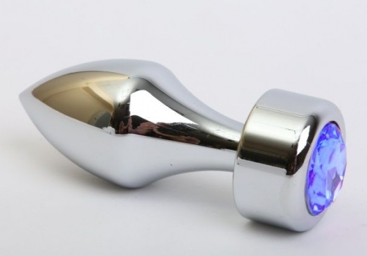 Серебристая анальная пробка с широким основанием и синим кристаллом - 7,8 см. - 4sexdreaM - купить с доставкой в Новосибирске