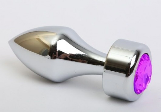 Серебристая анальная пробка с широким основанием и фиолетовым кристаллом - 7,8 см. - 4sexdreaM - купить с доставкой в Новосибирске