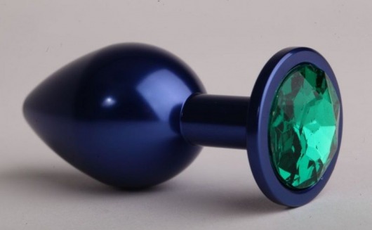 Синяя анальная пробка с зелёным стразом - 7,6 см. - 4sexdreaM - купить с доставкой в Новосибирске