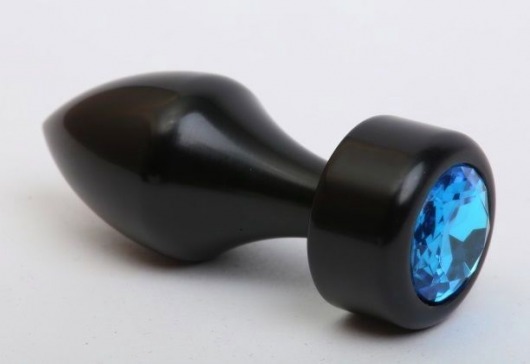 Чёрная анальная пробка с широким основанием и голубым кристаллом - 7,8 см. - 4sexdreaM - купить с доставкой в Новосибирске