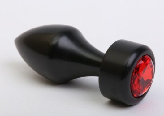 Чёрная анальная пробка с широким основанием и красным кристаллом - 7,8 см. - 4sexdreaM - купить с доставкой в Новосибирске