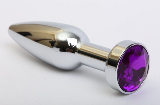 Удлинённая серебристая пробка с фиолетовым кристаллом - 11,2 см. - 4sexdreaM - купить с доставкой в Новосибирске