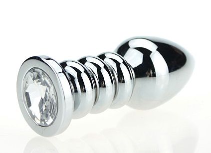 Серебристая фигурная анальная пробка с прозрачным кристаллом - 10,3 см. - 4sexdreaM - купить с доставкой в Новосибирске
