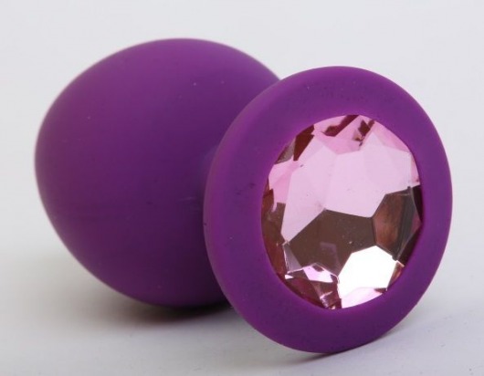 Фиолетовая силиконовая пробка с розовым стразом - 8,2 см. - 4sexdreaM - купить с доставкой в Новосибирске