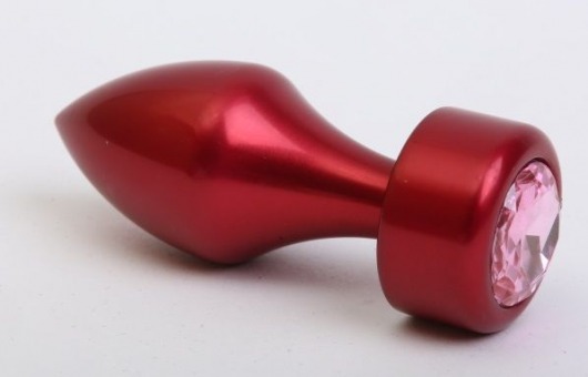 Красная анальная пробка с широким основанием и розовым кристаллом - 7,8 см. - 4sexdreaM - купить с доставкой в Новосибирске