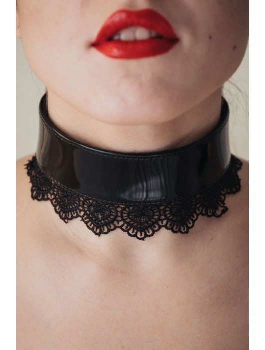 Изящный чёрный ошейник с кружевом - БДСМ Арсенал - купить с доставкой в Новосибирске