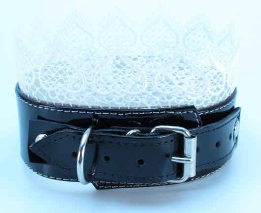 Изящный чёрный ошейник с белым кружевом - БДСМ Арсенал - купить с доставкой в Новосибирске