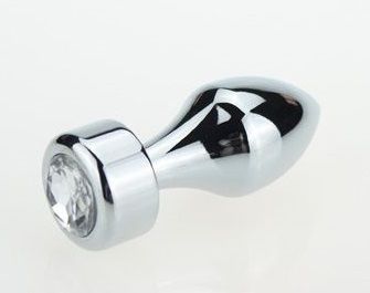 Серебристая анальная пробка с широким основанием и прозрачным кристаллом - 7,8 см. - 4sexdreaM - купить с доставкой в Новосибирске