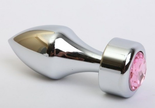 Серебристая анальная пробка с широким основанием и розовым кристаллом - 7,8 см. - 4sexdreaM - купить с доставкой в Новосибирске
