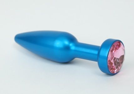 Большая синяя анальная пробка с розовым стразом - 11,2 см. - 4sexdreaM - купить с доставкой в Новосибирске