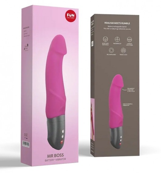 Розовый вибратор с чуть загнутой головкой Mr Boss - 20,2 см. - Fun Factory