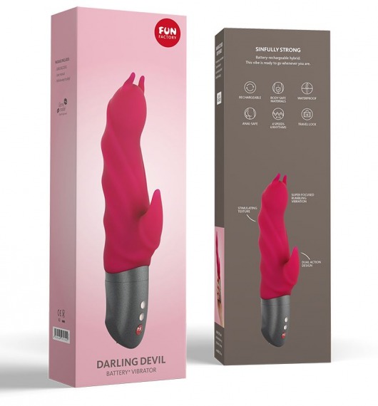 Малиновый вибратор Darling Devil с клиторальным отростком - 20,5 см. - Fun Factory
