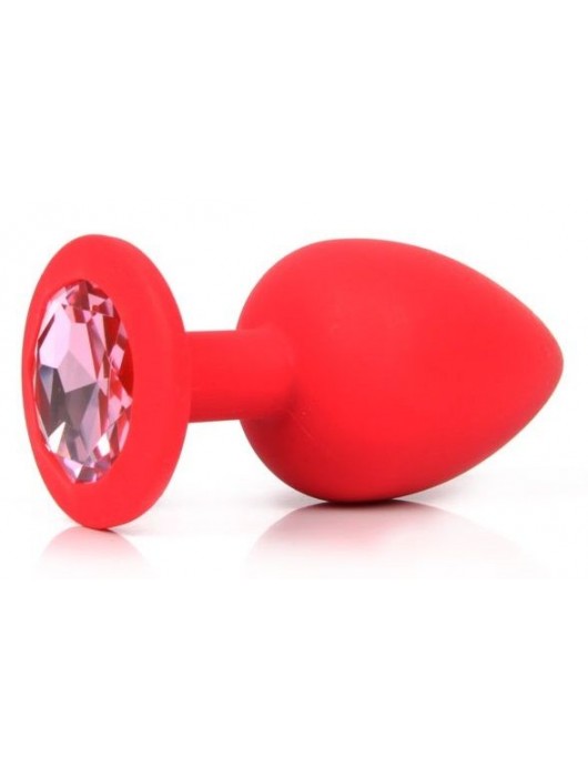 Красная силиконовая пробка с розовым кристаллом размера L - 9,2 см. - Vandersex - купить с доставкой в Новосибирске