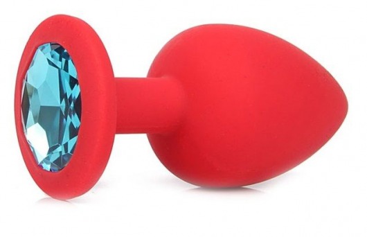 Красная силиконовая пробка с голубым кристаллом размера M - 8 см. - Vandersex - купить с доставкой в Новосибирске