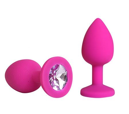 Розовая силиконовая пробка с фиолетовым кристаллом размера L - 9,2 см. - Vandersex - купить с доставкой в Новосибирске