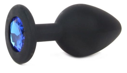 Чёрная силиконовая пробка с синим кристаллом размера M - 8 см. - Vandersex - купить с доставкой в Новосибирске
