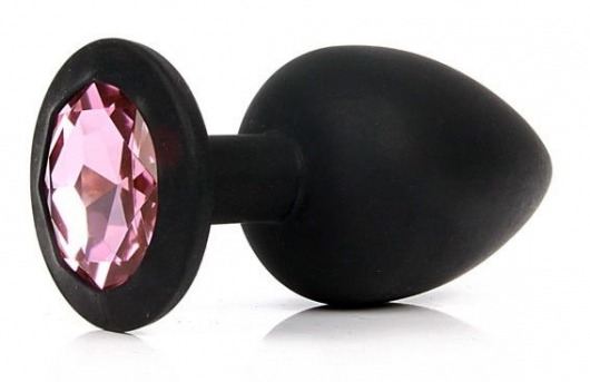 Чёрная силиконовая пробка с розовым кристаллом размера L - 9,2 см. - Vandersex - купить с доставкой в Новосибирске