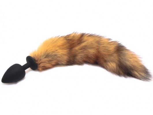 Чёрная силиконовая анальная пробка с рыжим хвостом размера L - 9,2 см. - Vandersex
