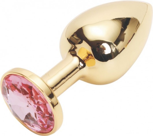 Золотистая анальная пробка с розовым кристаллом размера M - 8 см. - Vandersex - купить с доставкой в Новосибирске