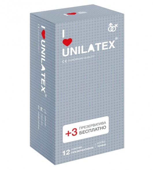 Презервативы с точками Unilatex Dotted - 12 шт. + 3 шт. в подарок - Unilatex - купить с доставкой в Новосибирске