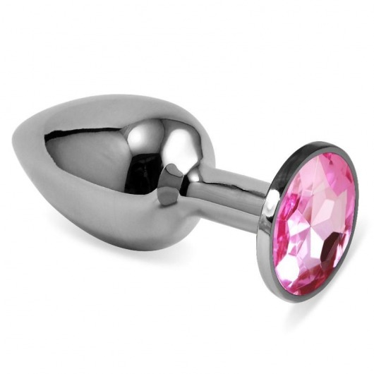 Серебристая анальная пробка с розовым кристаллом размера S - 7 см. - Vandersex - купить с доставкой в Новосибирске