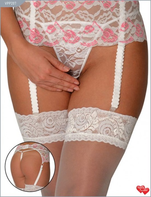 Красивый кружевной пояс в комплекте с контактными трусиками-стринг - Ванильный рай купить с доставкой