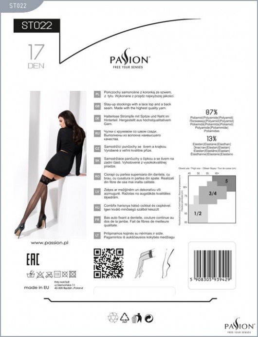 Чулки с широкой кружевной резинкой и швом сзади - Passion купить с доставкой