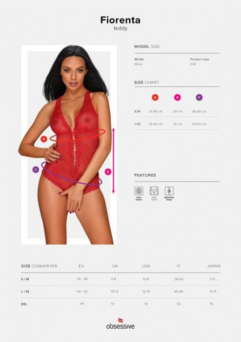 Кружевное боди Fiorenta с интимным доступом - Obsessive купить с доставкой