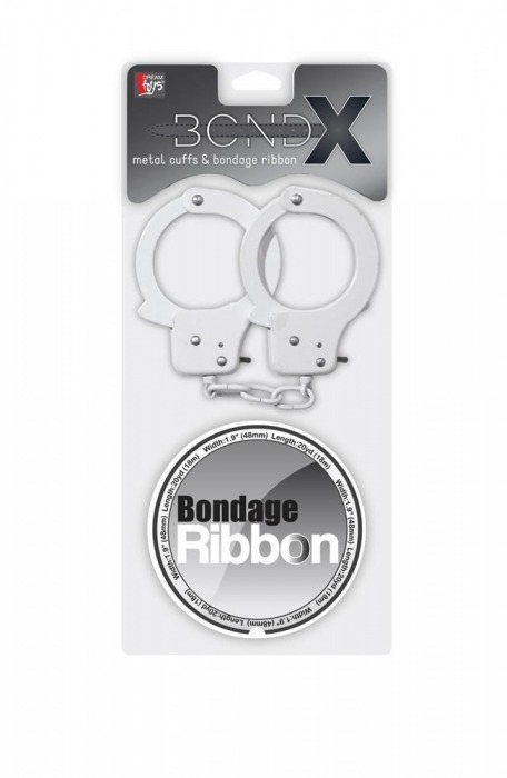 Набор для фиксации BONDX METAL CUFFS AND RIBBON: белые наручники из листового материала и липкая лента - Dream Toys - купить с доставкой в Новосибирске