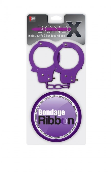 Набор для фиксации BONDX METAL CUFFS AND RIBBON: фиолетовые наручники из листового материала и липкая лента - Dream Toys - купить с доставкой в Новосибирске