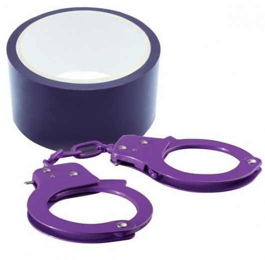 Набор для фиксации BONDX METAL CUFFS AND RIBBON: фиолетовые наручники из листового материала и липкая лента - Dream Toys - купить с доставкой в Новосибирске