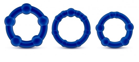 Набор из 3 синих эрекционных колец Stay Hard Beaded Cockrings - Blush Novelties - в Новосибирске купить с доставкой