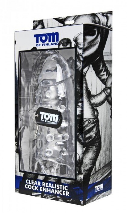 Насадка на член с кольцом для мошонки Tom of Finland Clear Realistic Cock Enhancer - 24 см. - XR Brands - в Новосибирске купить с доставкой