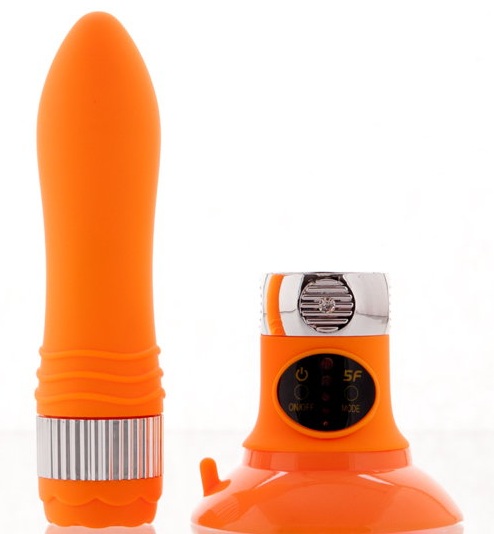 Оранжевый водонепроницаемый вибратор на присоске со сменной панелью управления - 19 см. - Sexus