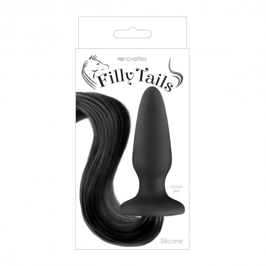 Чёрная анальная пробка с черным хвостом Filly Tails Black - NS Novelties