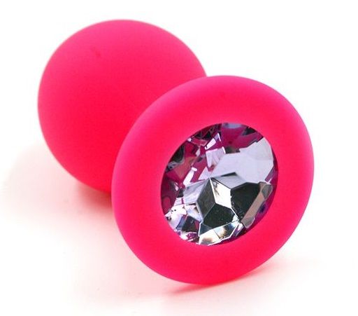 Розовая силиконовая анальная пробка с розовым кристаллом - 7 см. - Kanikule - купить с доставкой в Новосибирске