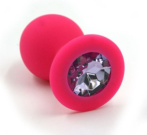 Розовая силиконовая анальная пробка с светло-фиолетовым кристаллом - 7 см. - Kanikule - купить с доставкой в Новосибирске